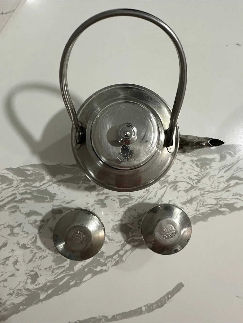 Stainless Steel Teapot with Two Matching Cups - Silver